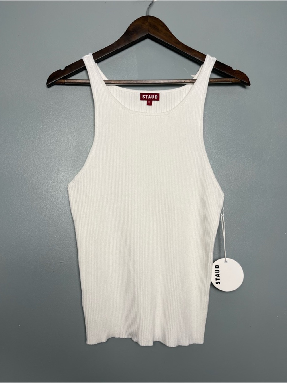 STAUD NWT Ibisco Tank Top White Ribbed Sleeveless Women’s Size XL